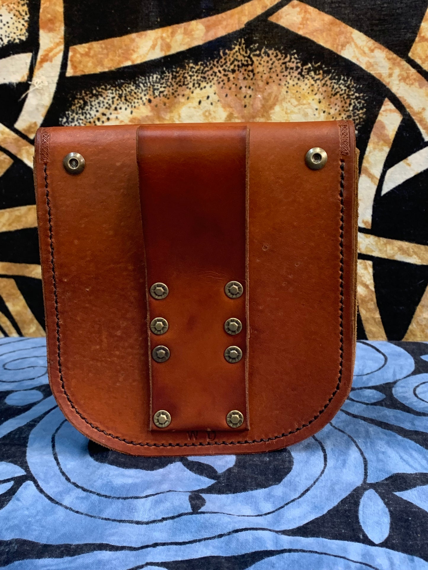 Suede and Leather Belt Pouch - Celtic WOLF Carving - Light Brown w/Toast Suede