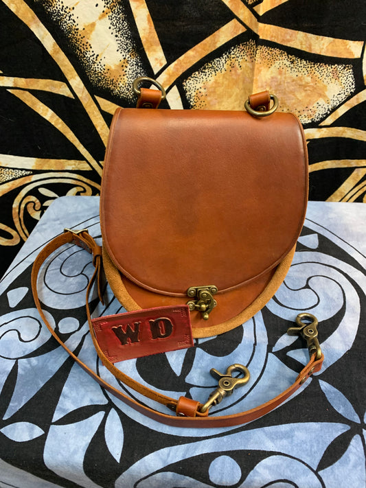 LEATHER AND SUEDE SPORRAN STYLE POUCH - English Bridle & Toast Suede