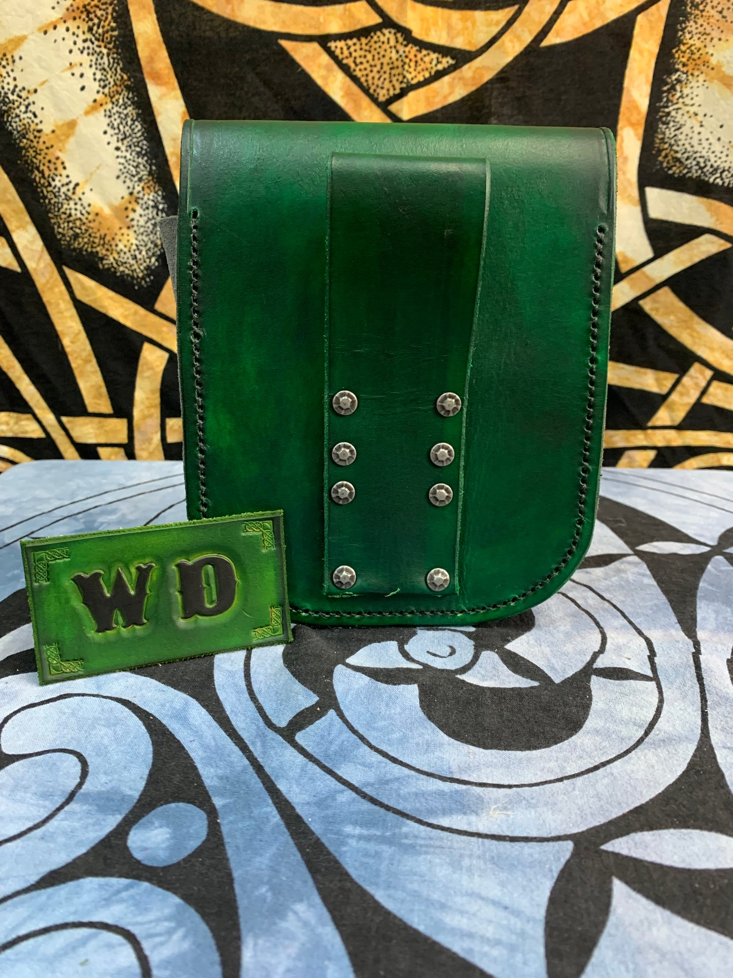 SUEDE & LEATHER BELT POUCH - KELLY GREEN & GRAY SUEDE